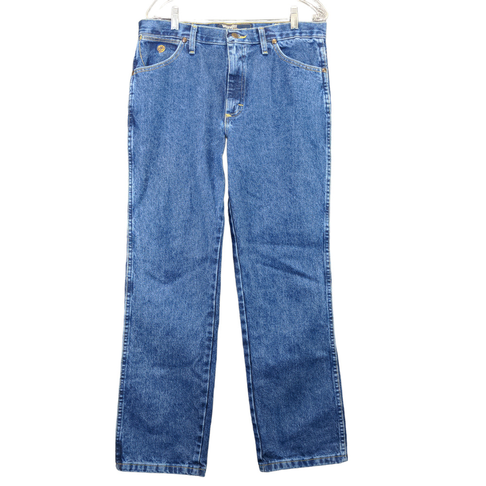Wrangler Mens George Strait Denim Straight Jeans Blue 34x30 Medium Wash Cotton